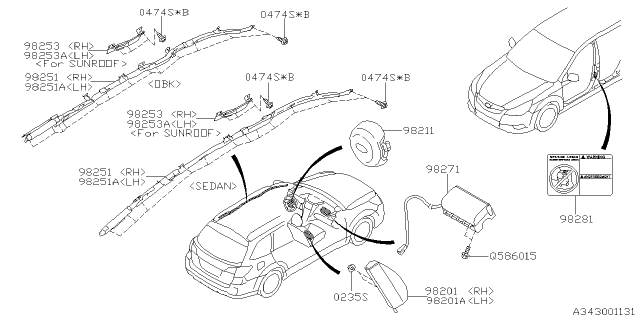 2013 Subaru Legacy Air Bag Module Assembly Curtain Diagram for 98251AJ21A