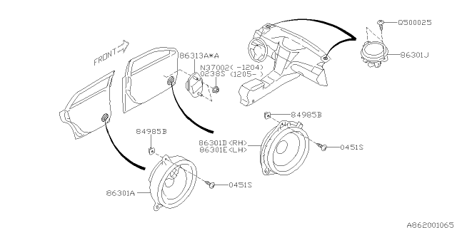 2013 Subaru Legacy Audio Parts - Speaker Diagram 1