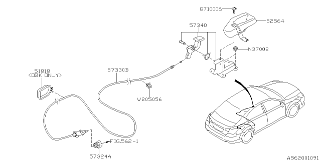 2010 Subaru Outback Holder Cable Diagram for 57324AJ00A