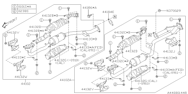 2010 Subaru Outback Clamp Complete Exhaust Diagram for 44627AA060