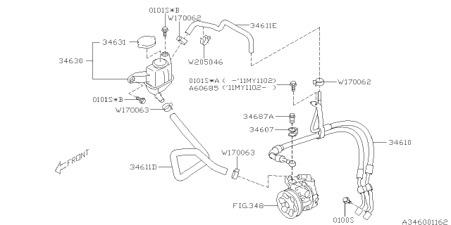 2011 Subaru Outback Power Steering Reservoir Tank Assembly Diagram for 34630AJ00A