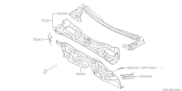 2012 Subaru Outback Toe Board & Front Panel & Steering Beam Diagram