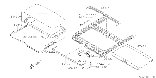 2012 Subaru Legacy Sunroof Lid Assembly Diagram for 65430AJ01A