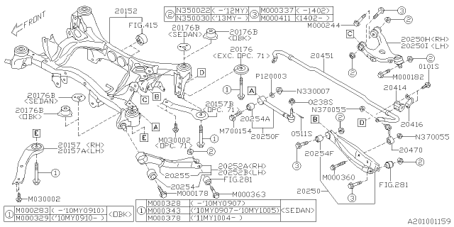 2014 Subaru Outback Support Sub Frame Diagram for 20157AJ040