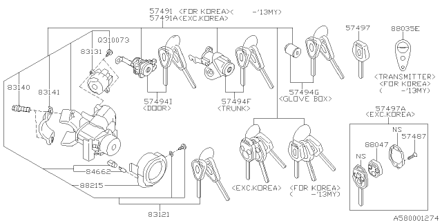 2014 Subaru Outback Key Kit & Key Lock Diagram 3