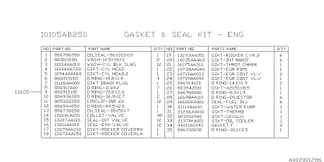 2014 Subaru Legacy Engine Gasket & Seal Kit Diagram 1