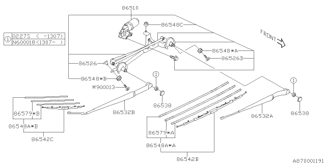 2014 Subaru Forester PB001349 WIPER Assembly Front Diagram for 86510SG010