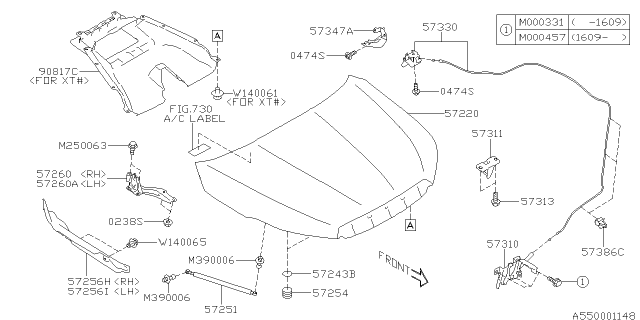 2017 Subaru Forester Front Hood & Front Hood Lock Diagram