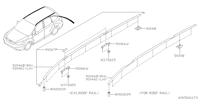 2014 Subaru Forester Molding Assembly Roof Right Diagram for 91046SG000