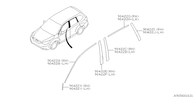 2016 Subaru Forester Tape Door SASH Front F Right Diagram for 90422SG000