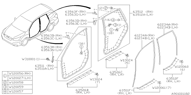 2014 Subaru Forester Weather Strip Rear Door L Diagram for 63512SG100