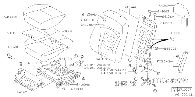 2016 Subaru Forester Front Seat Back Rest Cover Complete Diagram for 64150SG430VH