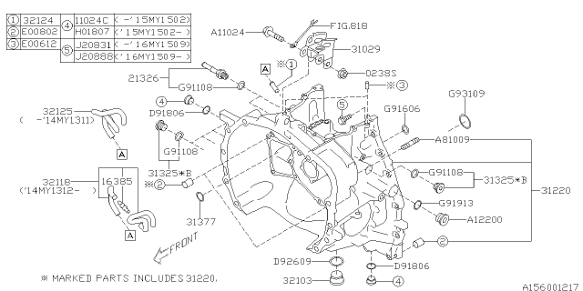 2014 Subaru Forester Hose Air BREATHER Trans Diagram for 32125AA160
