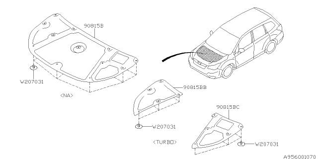 2014 Subaru Forester INSULATOR Front Hood Tb Rear Diagram for 90815SG060