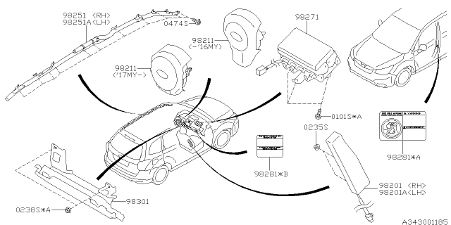 2018 Subaru Forester Air Bag Module Assembly Side Diagram for 98201SG000
