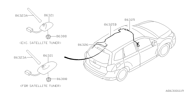 2014 Subaru Forester Audio Parts - Antenna Diagram