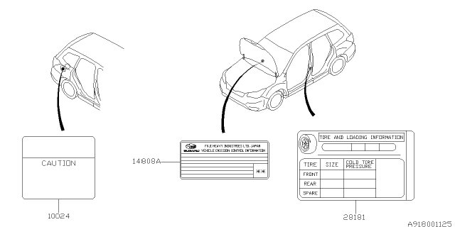 2016 Subaru Forester Label - Caution Diagram