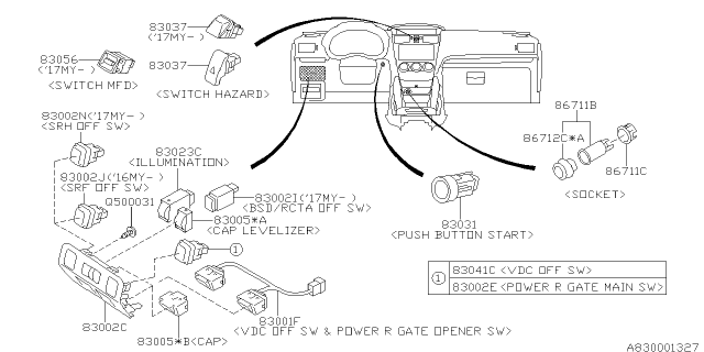 2018 Subaru Forester Panel Switch Diagram for 83472SG010VH