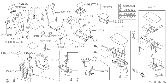 2018 Subaru Forester Pocket Console Box Right Diagram for 92174SG000