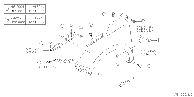 2018 Subaru Forester BRKT Fender R Cp LH Diagram for 57150SG0119P