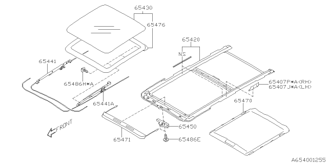 2014 Subaru Forester Sunroof Glass Diagram for 65430SG000
