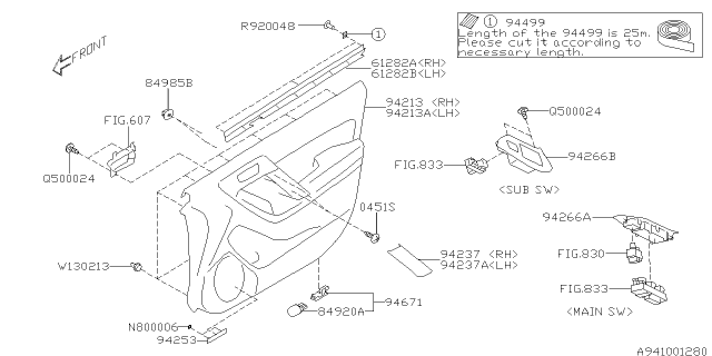 2014 Subaru Forester Weather Strip Door Front Inner Diagram for 61282SG000