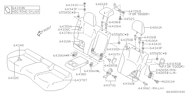 2017 Subaru Impreza Rear Seat Back Rest Frame Diagram for 64310FL10A