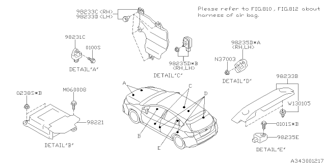 2018 Subaru Impreza Sensor Side Air Bag Diagram for 98237FL00A