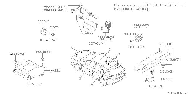 2018 Subaru Impreza Sensor Assembly Air Bag Front Diagram for 98231FL00A