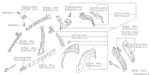 2020 Subaru Impreza Quarter Panel Complete Rear In RH Diagram for 51510FL00B9P