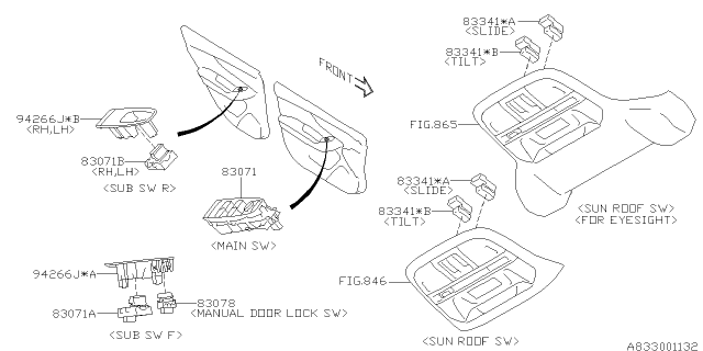 2019 Subaru Impreza Rear Power Window Sub Switch Diagram for 83071FL32A