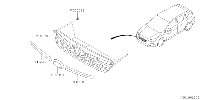 2021 Subaru Impreza Molding Wing 6 LH Diagram for 91123FL25A