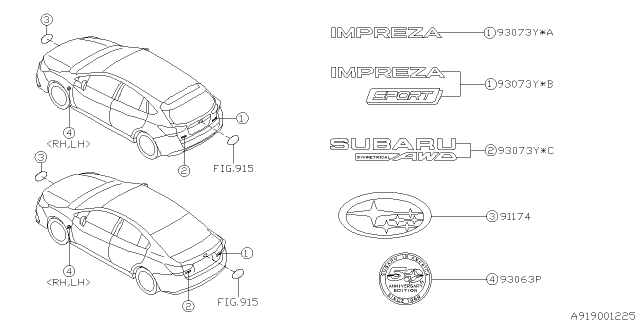 2018 Subaru Impreza Letter Mark Rear SBR Diagram for 93079FL250