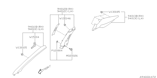 2017 Subaru Impreza Trim Panel Assembly C Pillar Right Diagram for 94013FL00AME