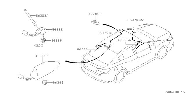 2018 Subaru Impreza Antenna Rod Diagram for 86323FL00A