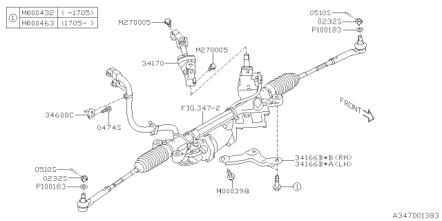 2017 Subaru Impreza Steering Universal Joint Assembly Diagram for 34170FL000