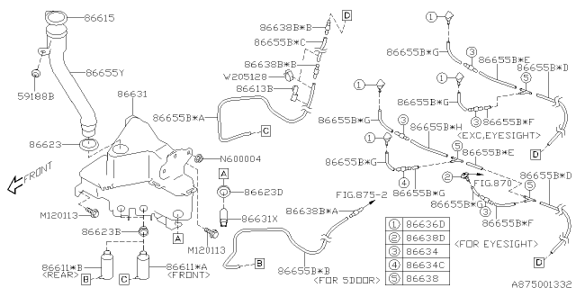 2017 Subaru Impreza Hose Rear Diagram for 86655FL11A