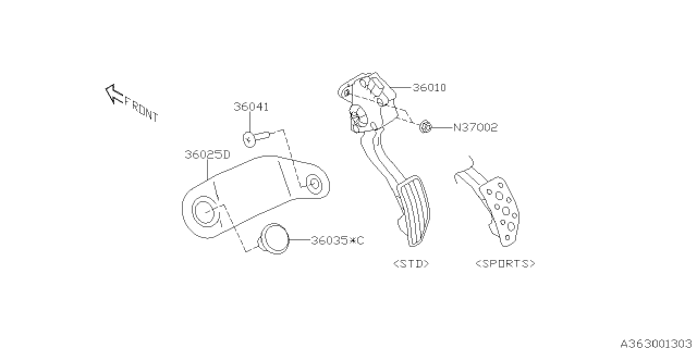 2018 Subaru Impreza Pedal Assembly-Accelerator L Diagram for 36010FL020