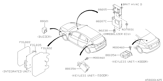 2017 Subaru Impreza Key Less Control Unit Diagram for 88035FL02A