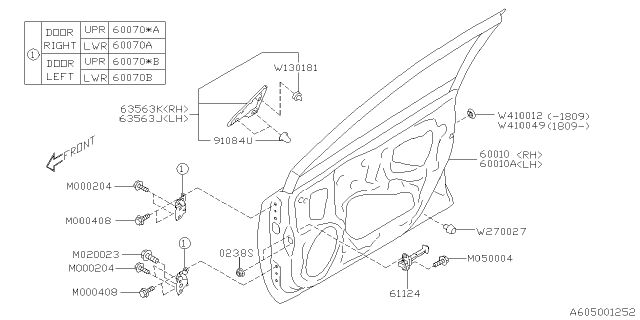 2021 Subaru Impreza Hinge Assembly Door Front LLH Diagram for 60079FL030
