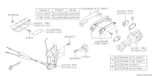 2020 Subaru Impreza Outer Door Handle Diagram for 61160FL01BE9