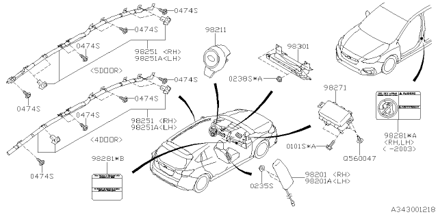 2019 Subaru Impreza Air Bag Module Assembly Curtain Diagram for 98251FL03A