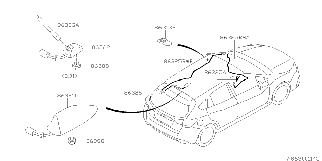 2017 Subaru Impreza Antenna Assembly Diagram for 86321FL40AL8