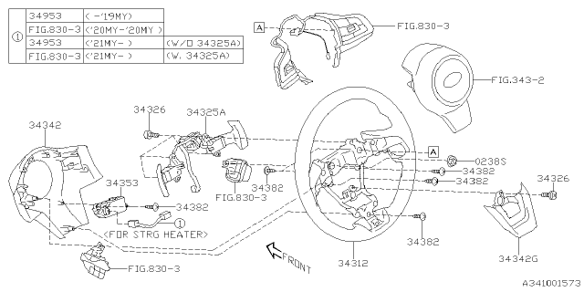 2018 Subaru Impreza Steering Wheel Black Leather Diagram for 34312FL04BVH