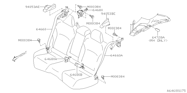 2020 Subaru Impreza Center Belt Assembly Rear Ou Diagram for 64681FL10AVH