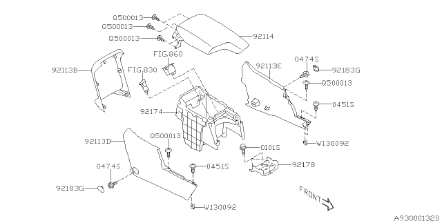 2017 Subaru Impreza Console Box Lid Assembly Diagram for 92114FL020VH