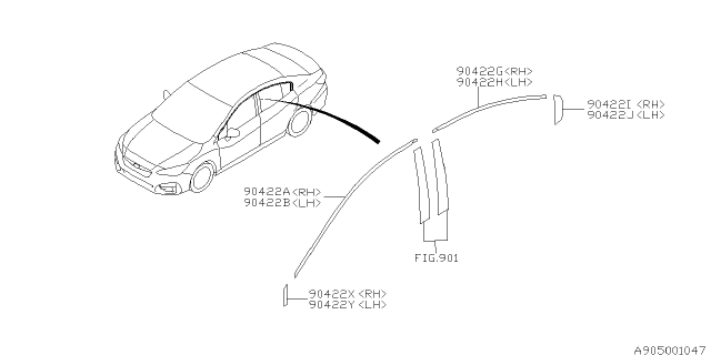 2019 Subaru Impreza Tape Door SASH Rear R S Left Diagram for 90422FL17A