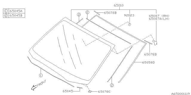 2019 Subaru Impreza Front Window Glass Diagram for 65009FL03A