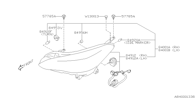 2017 Subaru Impreza Passenger Side Headlamp Assembly Diagram for 84001FL00A