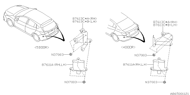 2017 Subaru Impreza Radar Assembly B & S Diagram for 87611FL00A